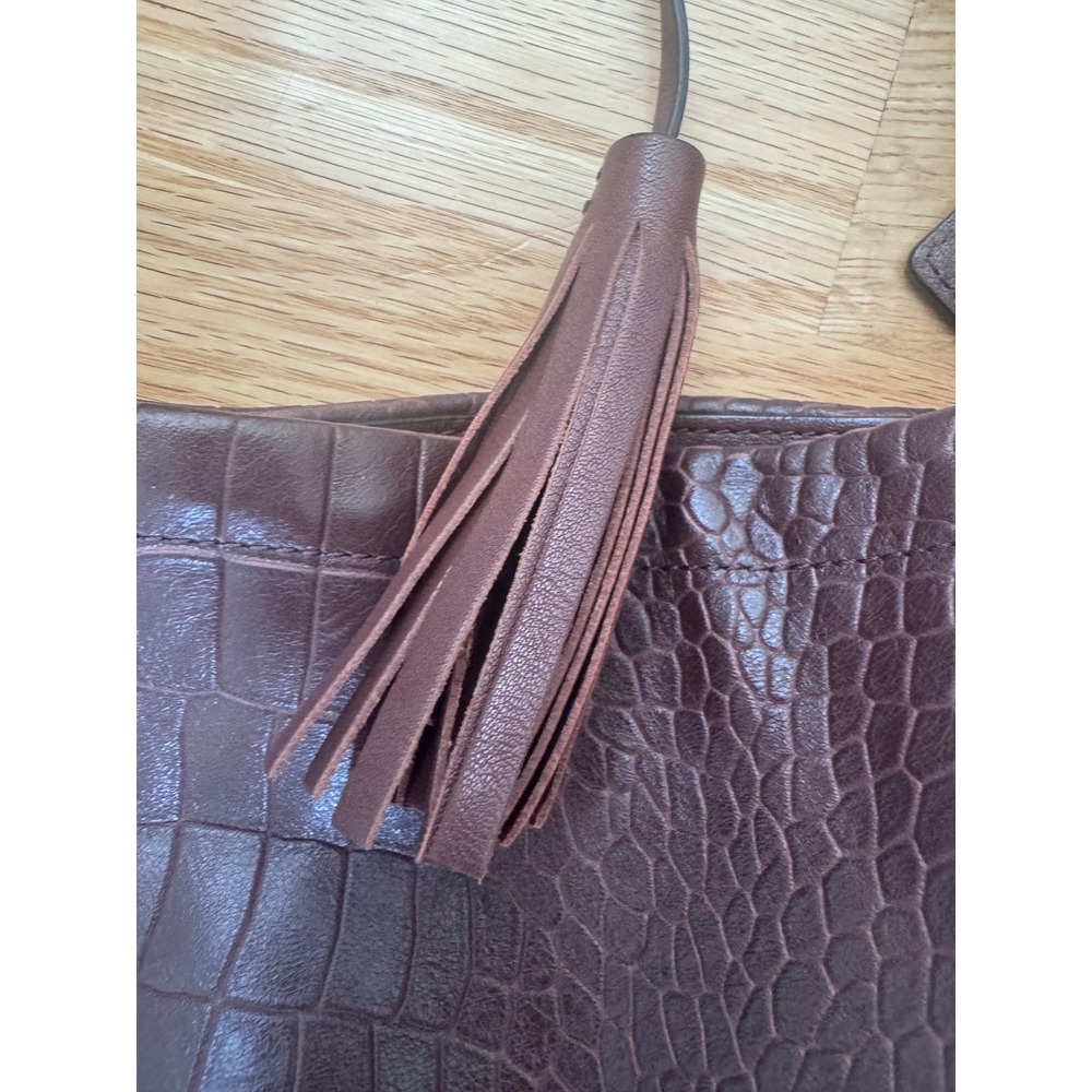 Coach F26122 Brown Croc Embossed Leather Hobo Shoulder Bag Tassel EUC - Picture 5 of 16